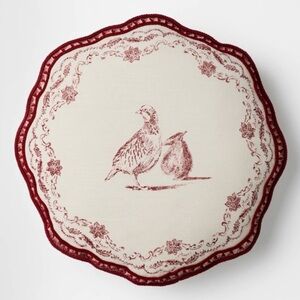 NWT 16” Cream and Burgundy Partridge Pillow Threshold Studio McGee Christmas
